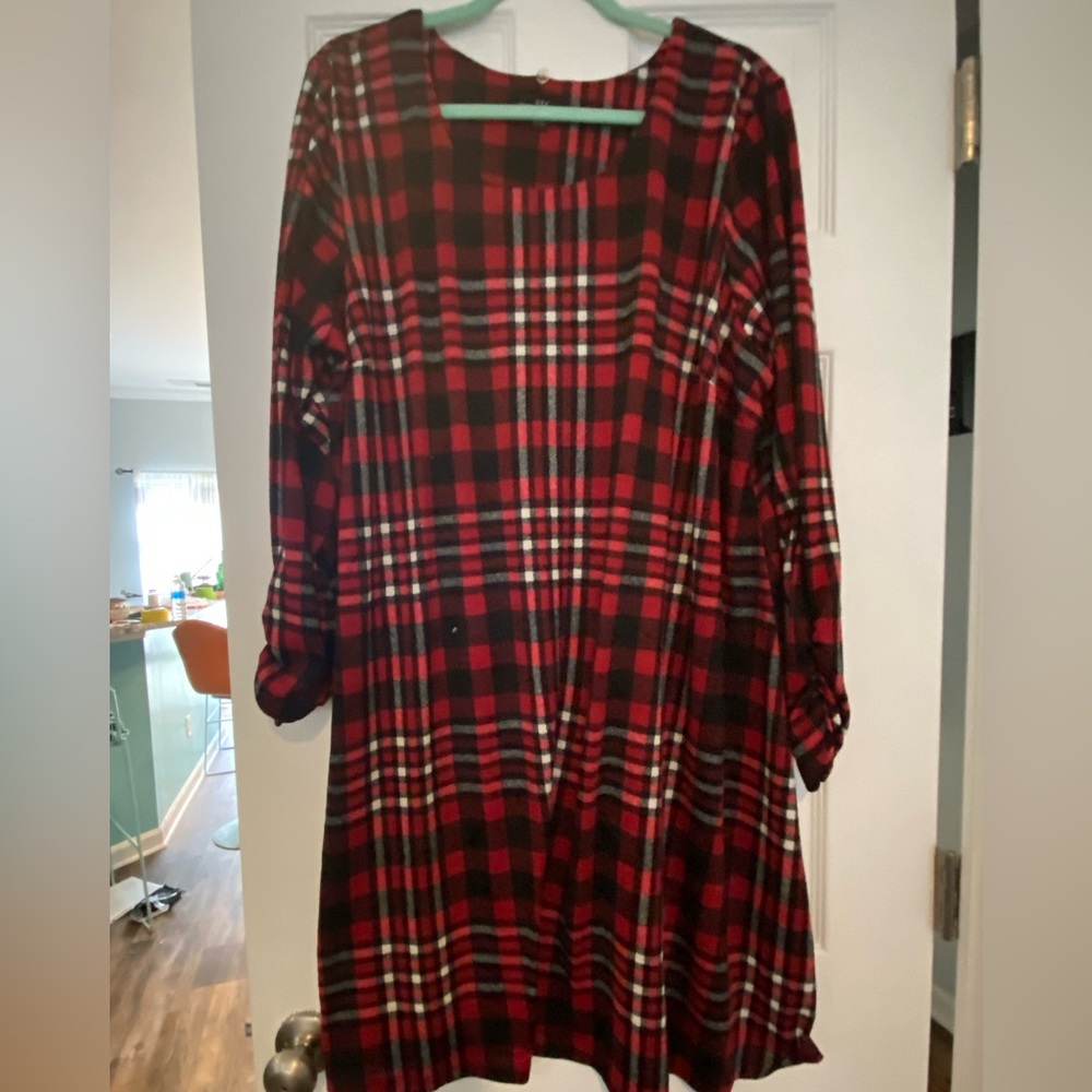 Red and black plaid mid length dress